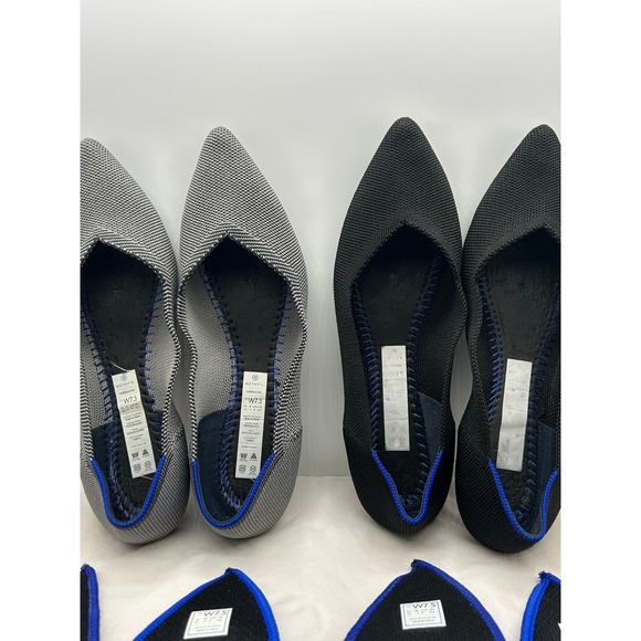 Rothys The Point Flats Bundle 2 Pairs Solid Black Grey Birdseye Womens 7.5 - Picture 11 of 12